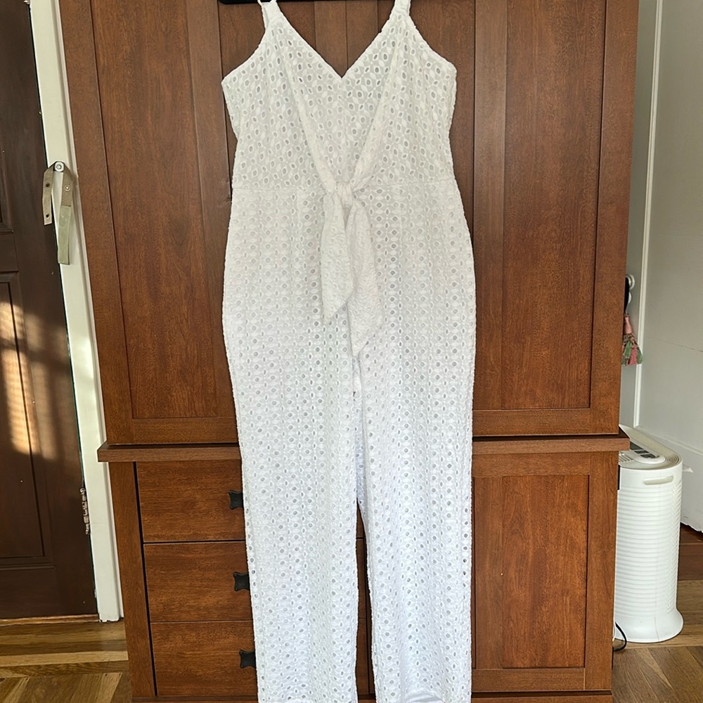 INC Internationational Concepts white cotton eyelet jumpsuit size 14